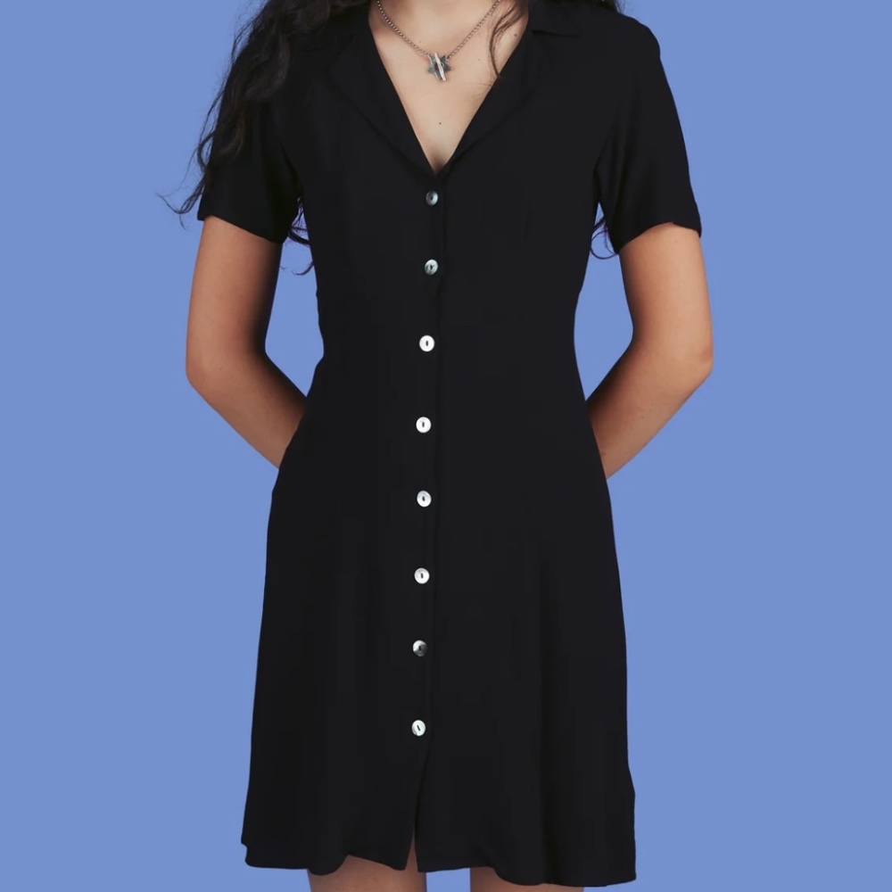 UNIF Black Button Up Tie-Back Remote Dress